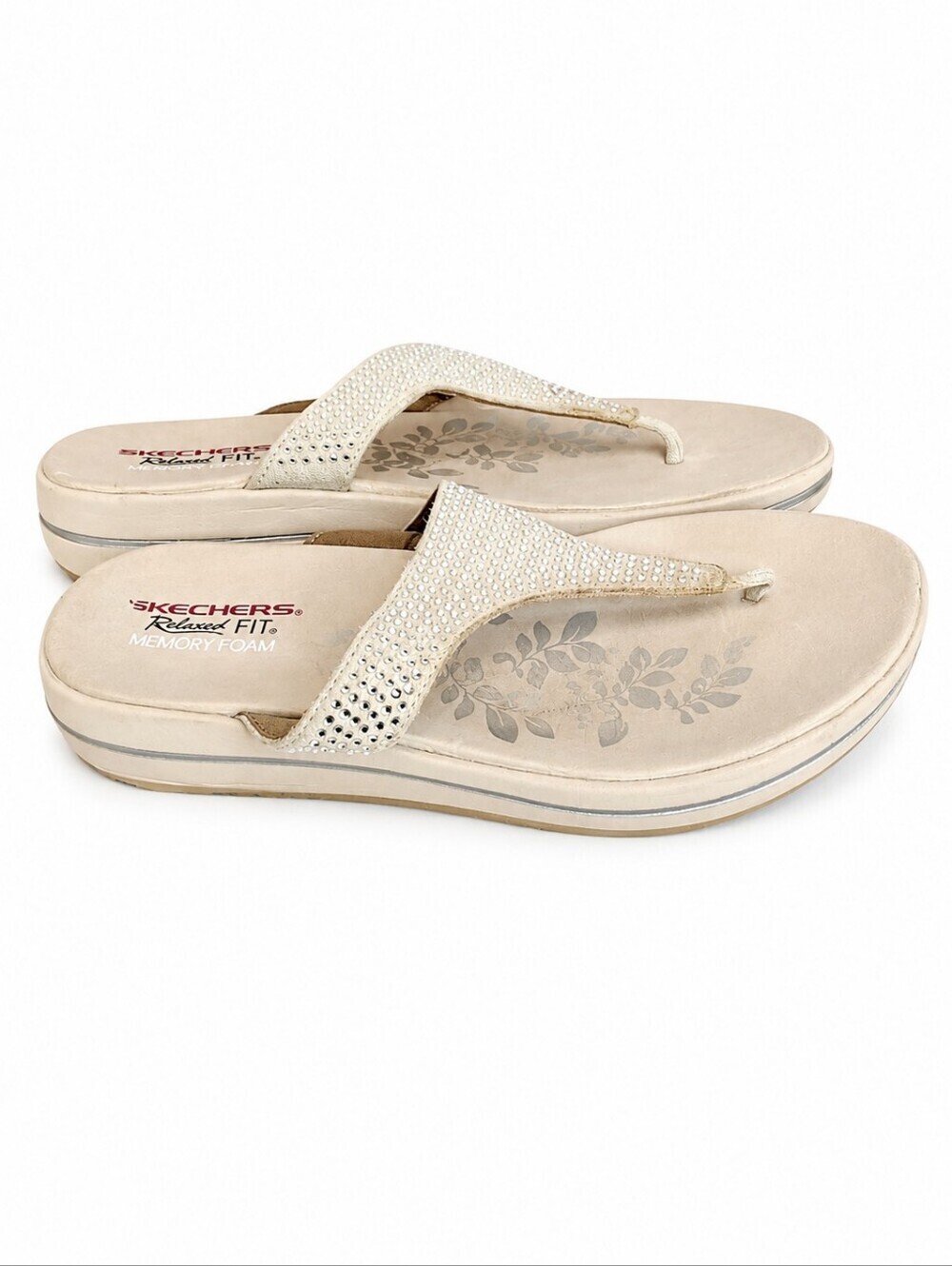 Skechers Memory Foam. Rhinestone Bone Thong  Sandals‎ 10